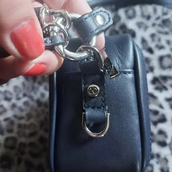 Caroline Neron | Opera Navy Crossbody Leather Mini Camera Bag with Tassel - Picture 11 of 15